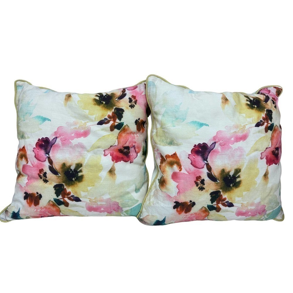 2 Magaschoni Pillows Floral Watercolor NWT 16x16 Pinks Purple Set CottageCore